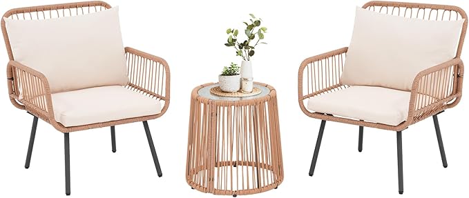Verano Garden 3 Pieces Patio Bistro Sets, Outdoor Wicker Balcony Furniture Sets - Photo 8
