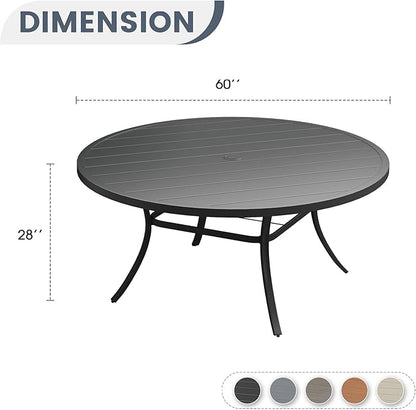 VICLLAX 60" Outdoor Round Patio Dining Table for 8-10, All Weather Metal Dining Table with Umbrella Hole for Deck Lawn Garden Backyard, Black