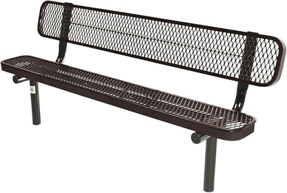 COATEDOUTDOORFURNITURE Coated Outdoor Furniture Heavy-Duty Outdoor Bench Thermoplastic Coated, Expanded Metal, Commercial-Grade Seating, Made in America (Inground with Back, 6 Ft, Brown)