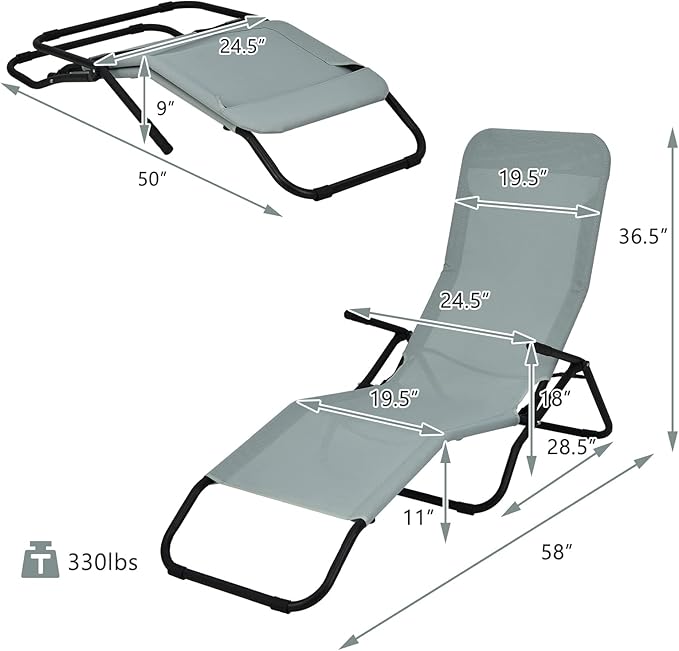 Giantex Patio Chaise Lounge Chair Set of 2, Outdoor Sunbathing Chairs Folding & Stacking Lawn Chair W/Rocking Design, Lightweight and Portable Tanning Lounger for Deck, Yard, Pool Chairs (2, Green)