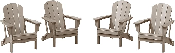 WestinTrends Malibu 4-Piece Set Outdoor Folding Poly Adirondack Chair, Weathered Wood