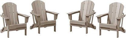 WestinTrends Malibu 4-Piece Set Outdoor Folding Poly Adirondack Chair, Weathered Wood