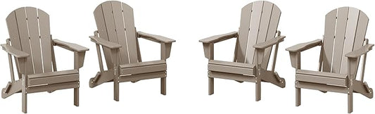 WestinTrends Malibu 4-Piece Set Outdoor Folding Poly Adirondack Chair, Weathered Wood