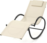 Tangkula Rocking Lounge Chair Outdoor, Zero Gravity Chaise Lounger with Removable Headrest, Fabric Backrest & Seat - Photo 1