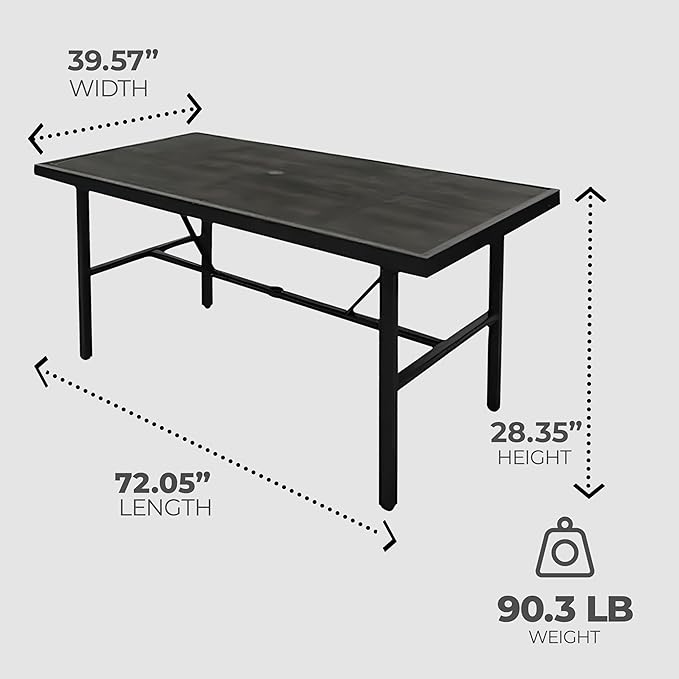 Four Seasons Courtyard Nantucket 40 x 72 Inch Rectangular Outdoor Patio Dining Table All Weather Woven Tabletop for Backyard Lawns and Decks, Brown