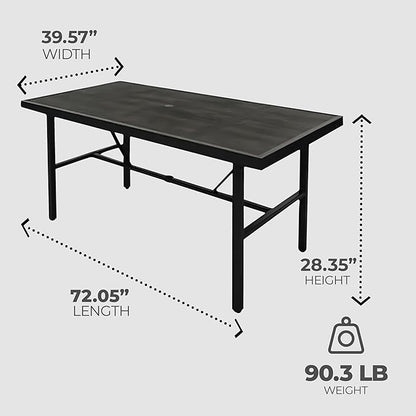 Four Seasons Courtyard Nantucket 40 x 72 Inch Rectangular Outdoor Patio Dining Table All Weather Woven Tabletop for Backyard Lawns and Decks, Brown
