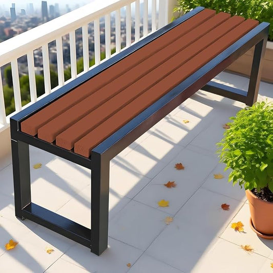 Garden Bench for Outdoors, Weatherproof Patio Bench Wooden Benches 2-Person Backyard Seat Backless Seat with Metal Frame for Park Backyard Entryway 3.3ft 3.9ft 4.9ft 5.9ft(Coffee Black,39.4in)