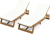 Christopher Knight Home Maki Outdoor Acacia Wood Chaise Lounge with Cushion (Set of 2), Teak and Cream - Photo 1