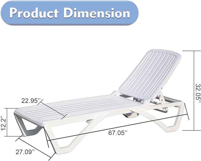 Domi Outdoor Chaise Lounge, Pool Lounge Chair Plastic Adjustable Recliner in-Pool Lounger Tanning Lounge Chair for - Photo 2