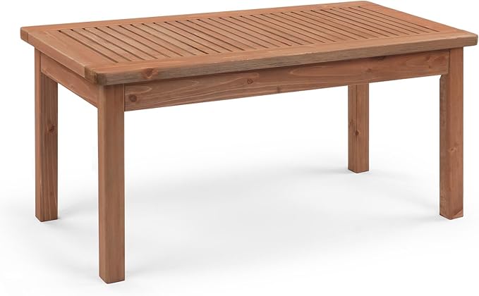 VINGLI Outdoor Wood Coffee Table, 35" Farmhouse Side Table for Patio, Solid Cedar Wood Accent Table with Slatted Tabletop, Weather-Resistant End Table for Garden, Poolside, Lawn, Living Room (Brown)