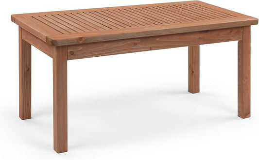 VINGLI Outdoor Wood Coffee Table, 35" Farmhouse Side Table for Patio, Solid Cedar Wood Accent Table with Slatted Tabletop, Weather-Resistant End Table for Garden, Poolside, Lawn, Living Room (Brown)
