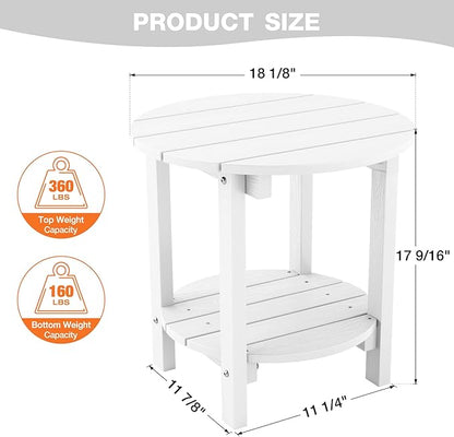 YEFU Adirondack Side Table, 18" Double Outdoor Side Table Set of 2, Poly Lumber end Table, Weather Resistant for Indoor, Patio, Pool, Porch, Backyard-White