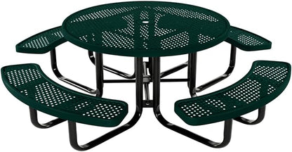 COATEDOUTDOORFURNITURE Heavy-Duty Portable Outdoor Kids Table with Umbrella Hole, Punched Steel Kids Picnic Table, Commercial-Grade, Made in America (46 in, Round, Childrens, Textured Dark Green)