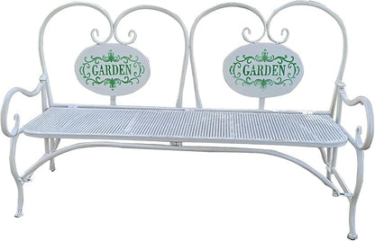 Small Metal Garden Bench, Patio Bench with Armrest, Park Yard Outdoor Furniture for Lawn Yard Porch Work Entryway(White)