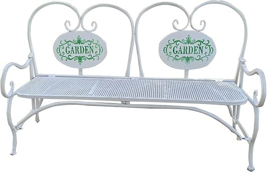 Small Metal Garden Bench, Patio Bench with Armrest, Park Yard Outdoor Furniture for Lawn Yard Porch Work Entryway(White)