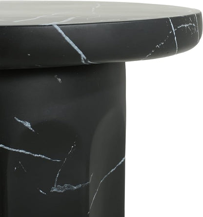 Christopher Knight Home Mervynt Outdoor Side Table, Lightweight Concrete Patio End Table Garden Stool with Round Top, Decorative Accent Table for Patio Balcony Beach Pool Side, Black Marble Finish
