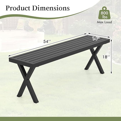 Giantex 54" Outdoor Bench, Metal Garden Bench with Slatted Seat, X-Shaped Legs, Heavy-Duty Patio Backless Loveseat, Load 800 LBS, 2-Person Park Bench for Lawn, Yard, Porch, Black