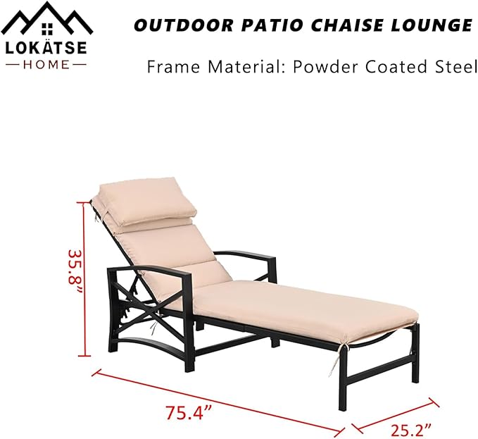 LOKATSE HOME Patio Chaise Lounge Chair Outdoor Furniture Reclining Adjustable with Cushion and Soft Pillow for Pool - Photo 2