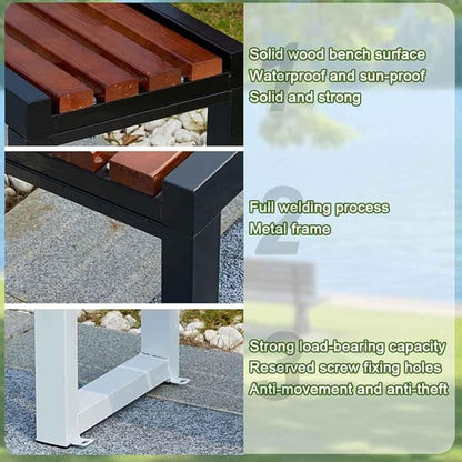 31" Outdoor Bench Weatherproof Patio Garden Benches Metal Backless Bench Seating 2-4 Person Slatted Chairs for Porch Patio Lawn and Backyard Black(Black,L-47)
