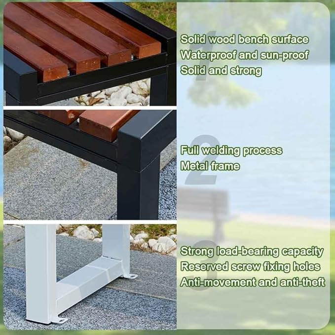 31" Outdoor Bench Weatherproof Patio Garden Benches Metal Backless Bench Seating 2-4 Person Slatted Chairs for Porch Patio Lawn and Backyard Black(Black,L-71)