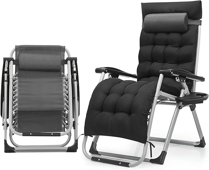 Athena Collection 3 in 1 Patio Lounge Chair Foldable Camping Chair with Headrest Chaise Lounge Nap Chair with Removable - Photo 1