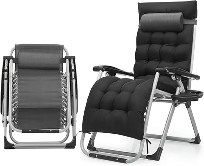 Athena Collection 3 in 1 Patio Lounge Chair Foldable Camping Chair with Headrest Chaise Lounge Nap Chair with Removable Thick Cushion Reclining Beach Sleeping Chair for Indoor and Outdoor, Grey