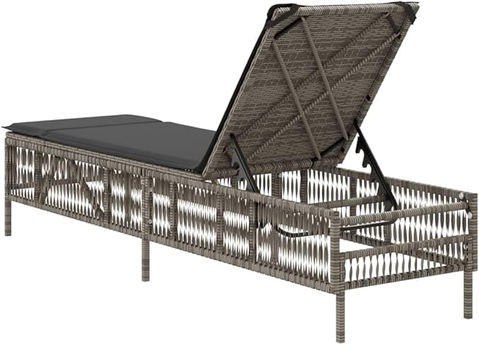 Adjustable Sun Lounger with Removable Cushion Covers, Grey PE Rattan Outdoor Chaise Lounge 77.9 x 21.7 x 37.8 in - Photo 6