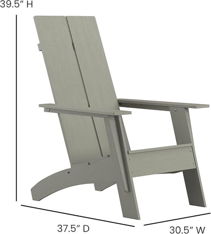 EMMA + OLIVER Gray Modern Dual Slat Back Indoor/Outdoor Adirondack Style Patio Chair