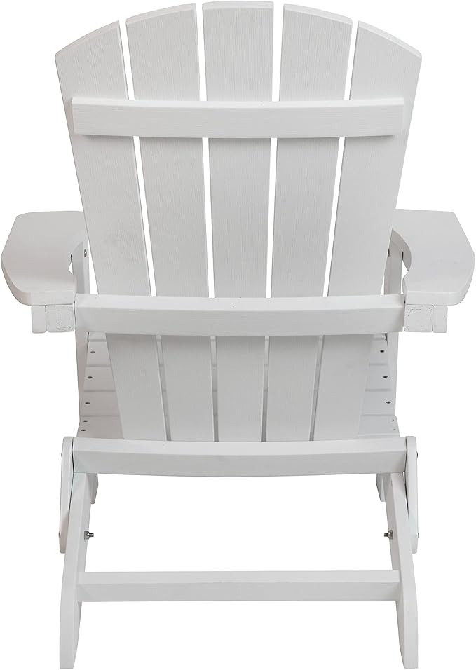 Flash Furniture Charlestown Folding Adirondack Chair - White - Poly Resin - Indoor/Outdoor - Weather Resistant - Set of 2