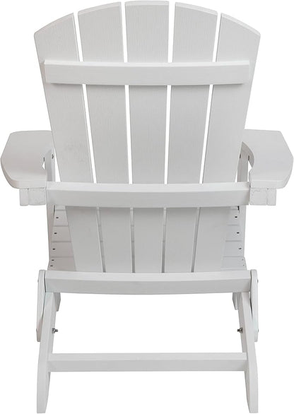 Flash Furniture Charlestown Folding Adirondack Chair - White - Poly Resin - Indoor/Outdoor - Weather Resistant - Set of 2