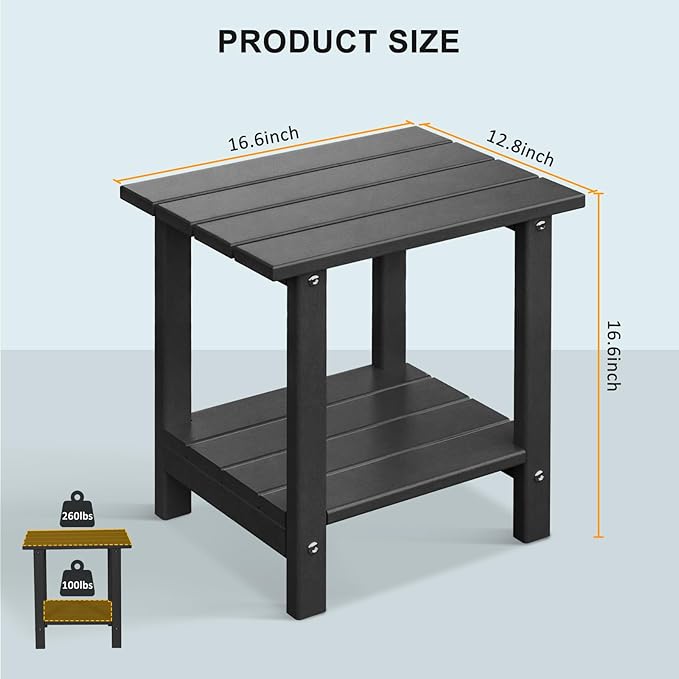 Adirondack Outdoor Side Table, 16.6" Small Patio End Table, 2-Tier HDPE Plastic Table for Poolside Porch Garden - Photo 3