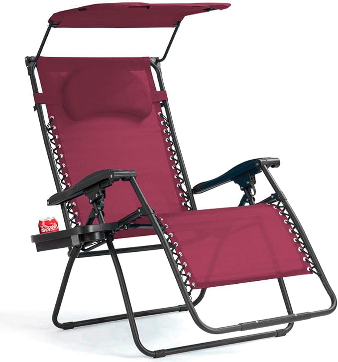 Goplus Zero Gravity Chairs, X-Large Folding Lounge Lawn Chair w/Canopy Shade & Cup Holder - Photo 1