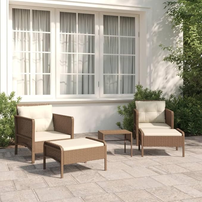 vidaXL Patio Lounge Set with Cushions - Brown Poly Rattan Garden Furniture, Metal Frame, White Cushion - Photo 3