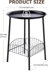 2 PCS Small Outdoor Side Table, 2-Tier Round Metal Patio Table, Accent Table Waterproof - Photo 3