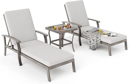 HAPPATIO Aluminum Patio Chaise Lounge Set 3 Pieces, Aluminum Patio Lounge Chair with Side Table, Pool Lounge Chair with Cushions for Patio Deck Poolside (Gray)