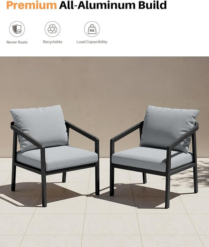 Patio Sofa Chairs Set of 2, Never-Rust Aluminum Outdoor Armchair with Removable Cushions, All Weather 2 Pieces Outdoor Club Chairs, Outdoor Sofa Chairs for Garden, Lawn, Backyard, Black | Never-Rust, Removable Cushions, All Weather, Wraparound Design