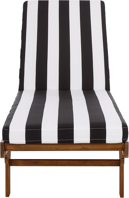 SAFAVIEH Outdoor Patio Furniture Collection - Newport Natural Solid Wood Chaise Lounge Chair with Black Stripe Cushion, Adjustable Backrest (PAT7316E)