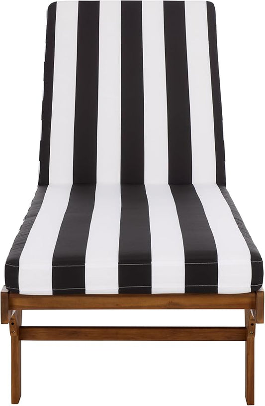 SAFAVIEH Outdoor Patio Furniture Collection - Newport Natural Solid Wood Chaise Lounge Chair with Black Stripe Cushion, Adjustable Backrest (PAT7316E)