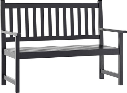 EMMA + OLIVER Ashford Patio Bench for Indoor/Outdoor Use, Acacia Wood Slatted Loveseat for 2, Perfect for Sunroom, Garden, Backyard or Porch, Black