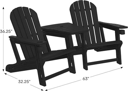 WestinTrends Azura Outdoor HDPE Adirondack Chairs with Connecting Table Tray (Set of 2), Weathered Wood