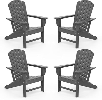 IVY&LANE Adirondack Chairs Set of 4 | HDPE Plastic | Outdoor Fire Pit Chairs | Oversized | All-Weather | Grey | for Outside Deck Backyard Patio Poolside Porch Lawn