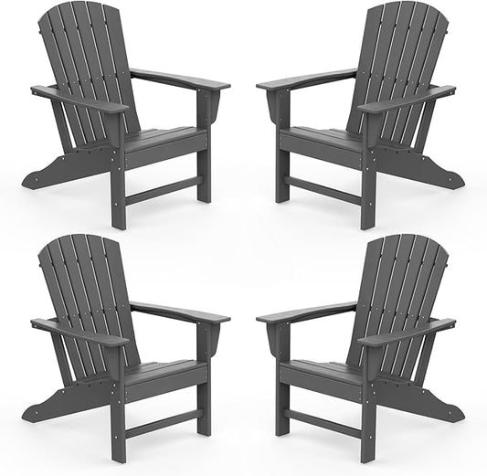 IVY&LANE Adirondack Chairs Set of 4 | HDPE Plastic | Outdoor Fire Pit Chairs | Oversized | All-Weather | Grey | for Outside Deck Backyard Patio Poolside Porch Lawn