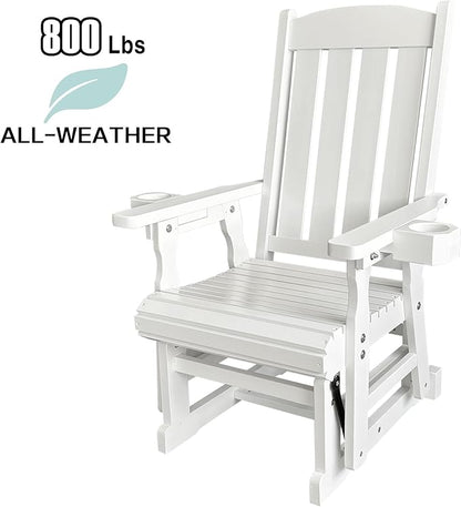 Fortune Candy Wooden Patio Glider for One Person, with High Back and Deep Contoured Seat, Solid Fir Wood, Heavy Duty 600 LBS, Snow White, 1-Seater