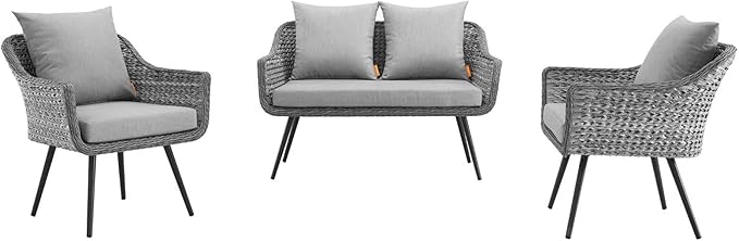 Endeavor 3Piece Outdoor Patio Wicker Rattan Sectional Sofa Set in Gray Gray - Photo 4
