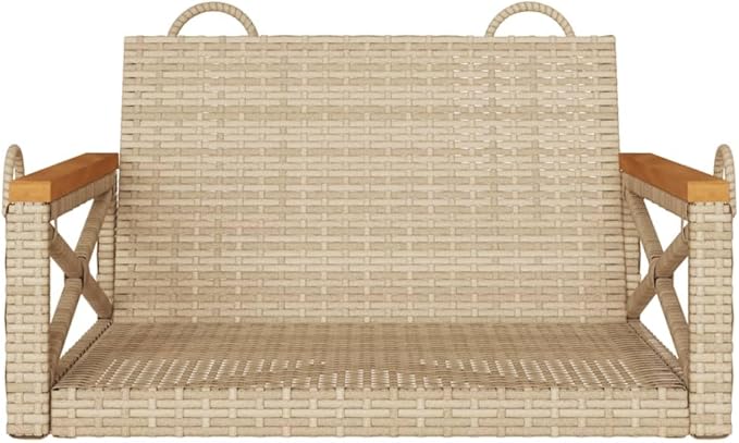 Patio Swing Bench Beige 4-Piece Set with Cushions, Modern Outdoor Woven Rattan Chair for Garden, Balcony, and Patio - Photo 4