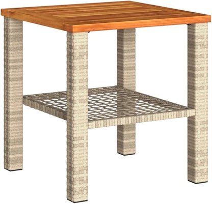 Small Square Garden Coffee Table, Beige Poly Rattan Outdoor Side Table for Patio, Balcony, Backyard, Weather-Resistant Furniture, 15.7 x 15.7 x 16.5 Inches
