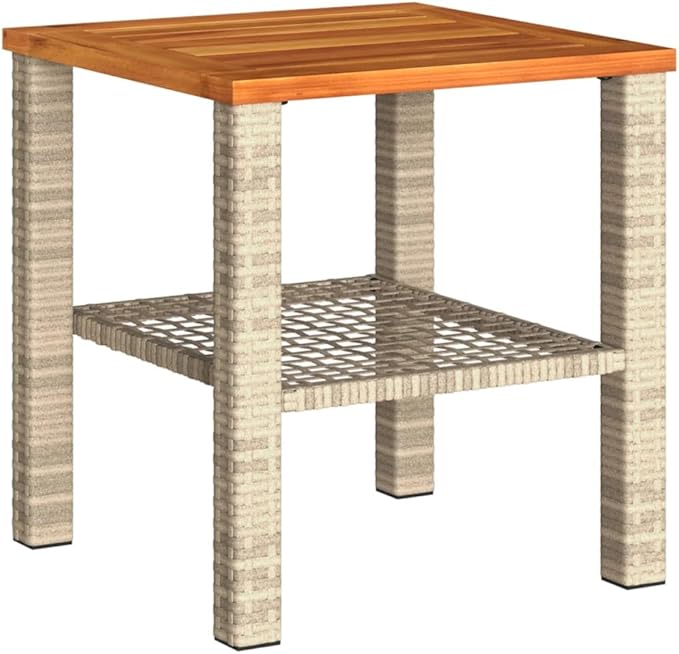 Beige Poly Rattan Garden Table with UV-Resistant Materials, Modern Outdoor Coffee Table for Patio and Balcony - Photo 3