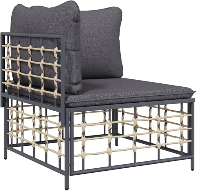 Metal Frame Outdoor Chairs,Garden Decorative Chairs,Reading Relaxation Chair,for Deck,Backyard,Porch,Patio Corner Sofa with Dark Gray Cushions Poly Rattan