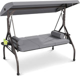 3 Seat Outdoor Porch Swing Chair, Adjustable Canopy Swing Bench, Convertible Backrest Swing Bed with Thicken Cushions - Photo 2