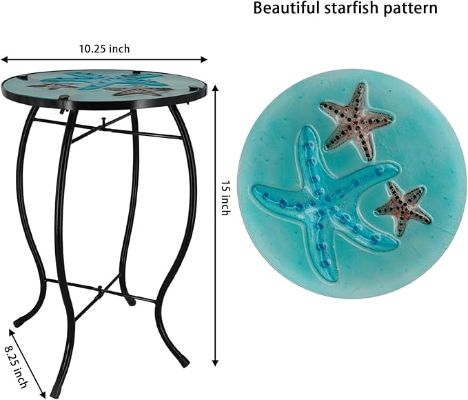 Patio Side Table - Outdoor Decorative Bistro Coffee Table, Glass End Table for Porch, Indoor Round Accent Table, Balcony Plant Rack